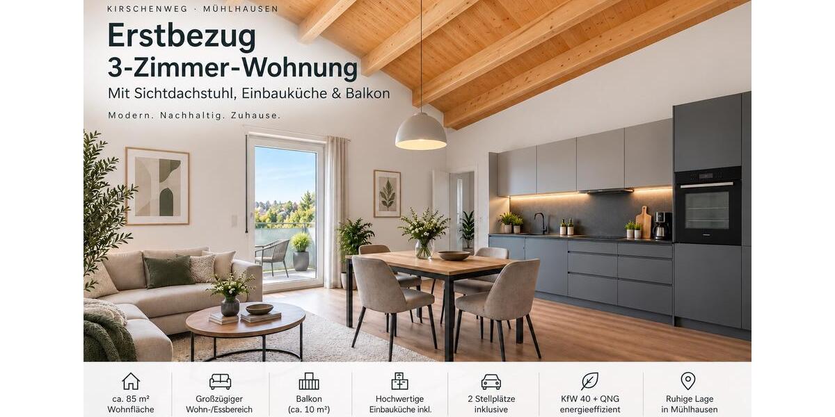 Dachgeschoßwohnung Mühlhausen - 3 Zimmer, 85 m&sup2;, 1.100&euro; | Angebot:27577749
